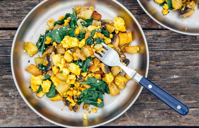 Tofu And Veggie Sausage Scramble With Turmeric